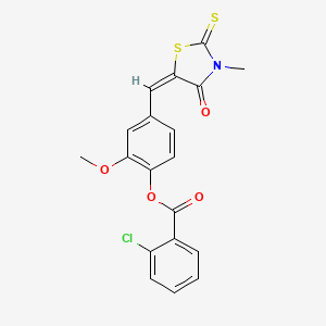 molecular formula C19H14ClNO4S2 B3869863 2-methoxy-4-[(3-methyl-4-oxo-2-thioxo-1,3-thiazolidin-5-ylidene)methyl]phenyl 2-chlorobenzoate CAS No. 5581-14-6
