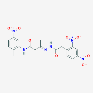 molecular formula C19H18N6O8 B386987 3-[({2,4-dinitrophenyl}acetyl)hydrazono]-N-{5-nitro-2-methylphenyl}butanamide 