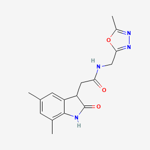 molecular formula C16H18N4O3 B3869878 2-(5,7-dimethyl-2-oxo-2,3-dihydro-1H-indol-3-yl)-N-[(5-methyl-1,3,4-oxadiazol-2-yl)methyl]acetamide 