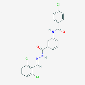 molecular formula C21H14Cl3N3O2 B386994 4-chloro-N-(3-{[2-(2,6-dichlorobenzylidene)hydrazino]carbonyl}phenyl)benzamide 