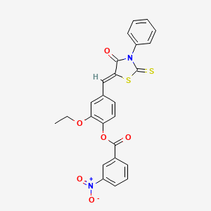 2-ethoxy-4-[(4-oxo-3-phenyl-2-thioxo-1,3-thiazolidin-5-ylidene)methyl]phenyl 3-nitrobenzoate