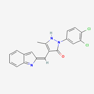 molecular formula C19H13Cl2N3O B3870162 2-(3,4-dichlorophenyl)-4-(1H-indol-2-ylmethylene)-5-methyl-2,4-dihydro-3H-pyrazol-3-one 
