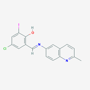 molecular formula C17H12ClIN2O B387018 4-Chloro-2-iodo-6-{[(2-methyl-6-quinolinyl)imino]methyl}phenol 
