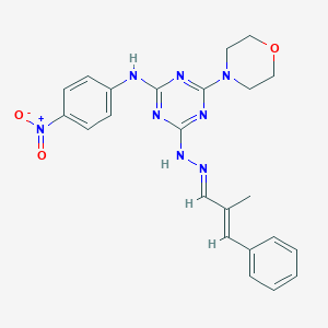 molecular formula C23H24N8O3 B387026 2-N-[(E)-[(E)-2-methyl-3-phenylprop-2-enylidene]amino]-6-morpholin-4-yl-4-N-(4-nitrophenyl)-1,3,5-triazine-2,4-diamine 