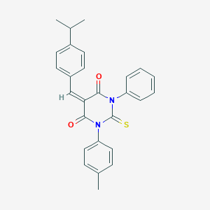 molecular formula C27H24N2O2S B387032 5-(4-isopropylbenzylidene)-1-(4-methylphenyl)-3-phenyl-2-thioxodihydro-4,6(1H,5H)-pyrimidinedione 