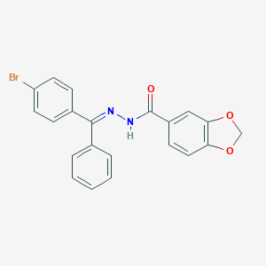 molecular formula C21H15BrN2O3 B387057 N-[(E)-[(4-bromophenyl)-phenylmethylidene]amino]-1,3-benzodioxole-5-carboxamide 