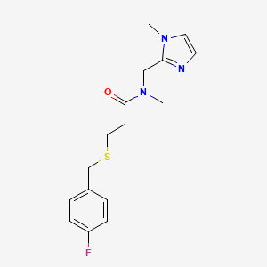molecular formula C16H20FN3OS B3870738 3-[(4-fluorobenzyl)thio]-N-methyl-N-[(1-methyl-1H-imidazol-2-yl)methyl]propanamide 