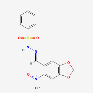 molecular formula C14H11N3O6S B3870744 N'-[(6-nitro-1,3-benzodioxol-5-yl)methylene]benzenesulfonohydrazide 