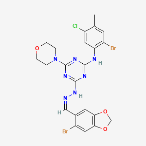 molecular formula C22H20Br2ClN7O3 B3870780 6-bromo-1,3-benzodioxole-5-carbaldehyde [4-[(2-bromo-5-chloro-4-methylphenyl)amino]-6-(4-morpholinyl)-1,3,5-triazin-2-yl]hydrazone 