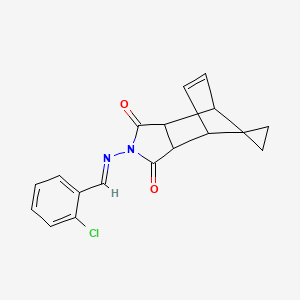 molecular formula C18H15ClN2O2 B3870813 4'-[(2-chlorobenzylidene)amino]-4'-azaspiro[cyclopropane-1,10'-tricyclo[5.2.1.0~2,6~]decane]-8'-ene-3',5'-dione 