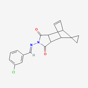 molecular formula C18H15ClN2O2 B3870873 4'-[(3-chlorobenzylidene)amino]-4'-azaspiro[cyclopropane-1,10'-tricyclo[5.2.1.0~2,6~]decane]-8'-ene-3',5'-dione 