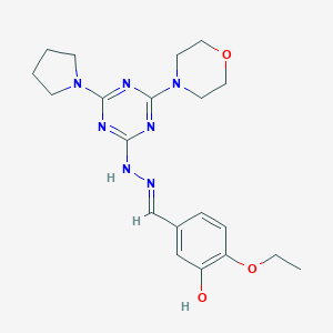 molecular formula C20H27N7O3 B387103 2-ethoxy-5-[(E)-[(4-morpholin-4-yl-6-pyrrolidin-1-yl-1,3,5-triazin-2-yl)hydrazinylidene]methyl]phenol 
