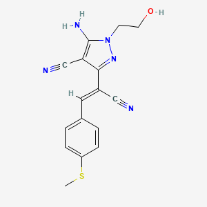 molecular formula C16H15N5OS B3871198 5-amino-3-{1-cyano-2-[4-(methylthio)phenyl]vinyl}-1-(2-hydroxyethyl)-1H-pyrazole-4-carbonitrile 