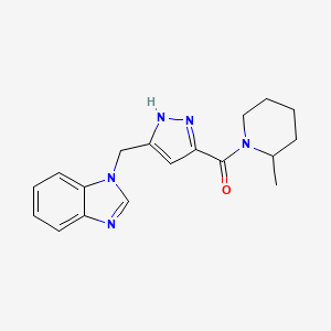 molecular formula C18H21N5O B3871213 1-({3-[(2-methyl-1-piperidinyl)carbonyl]-1H-pyrazol-5-yl}methyl)-1H-benzimidazole 