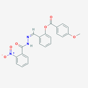 molecular formula C22H17N3O6 B387133 2-(2-{2-Nitrobenzoyl}carbohydrazonoyl)phenyl 4-methoxybenzoate 