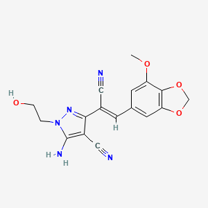 5-AMINO-3-[(1Z)-1-CYANO-2-(7-METHOXY-2H-1,3-BENZODIOXOL-5-YL)ETH-1-EN-1-YL]-1-(2-HYDROXYETHYL)-1H-PYRAZOLE-4-CARBONITRILE