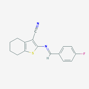 molecular formula C16H13FN2S B387148 2-[(4-Fluorobenzylidene)amino]-4,5,6,7-tetrahydro-1-benzo[b]thiophene-3-carbonitrile 