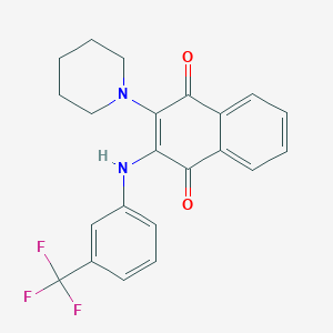 molecular formula C22H19F3N2O2 B3871511 2-(PIPERIDIN-1-YL)-3-{[3-(TRIFLUOROMETHYL)PHENYL]AMINO}-1,4-DIHYDRONAPHTHALENE-1,4-DIONE 