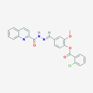 molecular formula C25H18ClN3O4 B387169 2-Methoxy-4-[2-(2-quinolinylcarbonyl)carbohydrazonoyl]phenyl 2-chlorobenzoate 
