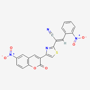 (E)-2-[4-(6-nitro-2-oxochromen-3-yl)-1,3-thiazol-2-yl]-3-(2-nitrophenyl)prop-2-enenitrile