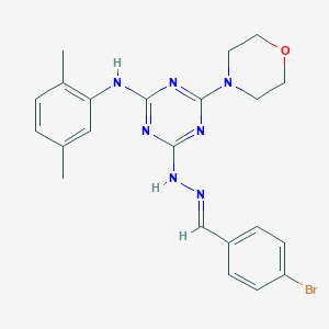 molecular formula C22H24BrN7O B387230 4-Bromobenzaldehyde [4-(2,5-dimethylanilino)-6-(4-morpholinyl)-1,3,5-triazin-2-yl]hydrazone 