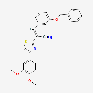 (E)-2-[4-(3,4-dimethoxyphenyl)-1,3-thiazol-2-yl]-3-(3-phenylmethoxyphenyl)prop-2-enenitrile