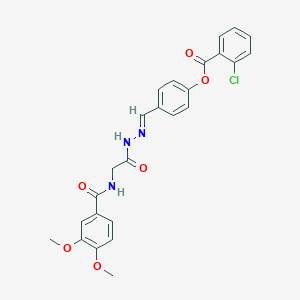 molecular formula C25H22ClN3O6 B387236 4-(2-(((3,4-Dimethoxybenzoyl)amino)acetyl)carbohydrazonoyl)phenyl 2-CL-benzoate 