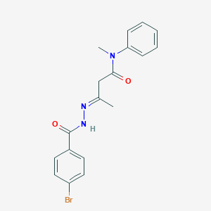 molecular formula C18H18BrN3O2 B387240 3-[(4-bromobenzoyl)hydrazono]-N-methyl-N-phenylbutanamide 