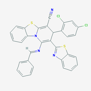 molecular formula C32H18Cl2N4S2 B387245 2-(1,3-benzothiazol-2-yl)-1-(benzylideneamino)-3-(2,4-dichlorophenyl)-3H-pyrido[2,1-b][1,3]benzothiazole-4-carbonitrile 