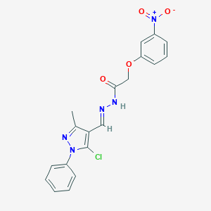 molecular formula C19H16ClN5O4 B387260 N'-[(5-chloro-3-methyl-1-phenyl-1H-pyrazol-4-yl)methylene]-2-{3-nitrophenoxy}acetohydrazide 