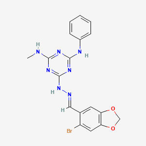 6-[(2E)-2-[(6-BROMO-2H-1,3-BENZODIOXOL-5-YL)METHYLIDENE]HYDRAZIN-1-YL]-N2-METHYL-N4-PHENYL-1,3,5-TRIAZINE-2,4-DIAMINE