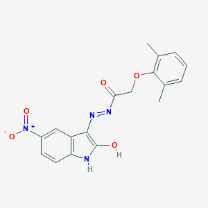 molecular formula C18H16N4O5 B387288 2-(2,6-dimethylphenoxy)-N'-[(3Z)-5-nitro-2-oxo-1,2-dihydro-3H-indol-3-ylidene]acetohydrazide 