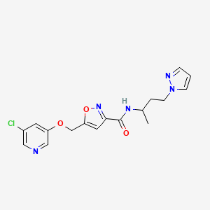 molecular formula C17H18ClN5O3 B3872900 5-{[(5-chloro-3-pyridinyl)oxy]methyl}-N-[1-methyl-3-(1H-pyrazol-1-yl)propyl]-3-isoxazolecarboxamide 