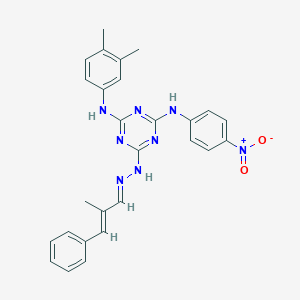 2-Methyl-3-phenylacrylaldehyde (4-(3,4-dimethylanilino)-6-{4-nitroanilino}-1,3,5-triazin-2-yl)hydrazone