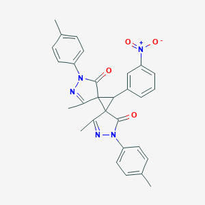 molecular formula C29H25N5O4 B387307 11-{3-Nitrophenyl}-4,10-dimethyl-2,8-bis(4-methylphenyl)-2,3,8,9-tetraazadispiro[4.0.4.1]undeca-3,9-diene-1,7-dione 