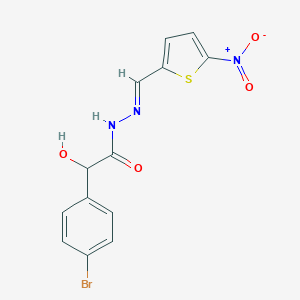 molecular formula C13H10BrN3O4S B387318 2-(4-bromophenyl)-2-hydroxy-N-[(E)-(5-nitrothiophen-2-yl)methylideneamino]acetamide 