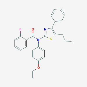 molecular formula C27H25FN2O2S B387319 N-(4-ethoxyphenyl)-2-fluoro-N-(4-phenyl-5-propyl-1,3-thiazol-2-yl)benzamide 