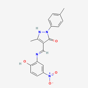 molecular formula C18H16N4O4 B3873195 4-{[(2-hydroxy-5-nitrophenyl)amino]methylene}-5-methyl-2-(4-methylphenyl)-2,4-dihydro-3H-pyrazol-3-one 