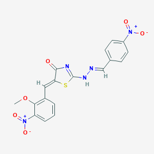 molecular formula C18H13N5O6S B387322 (5Z)-5-[(2-methoxy-3-nitrophenyl)methylidene]-2-[(2E)-2-[(4-nitrophenyl)methylidene]hydrazinyl]-1,3-thiazol-4-one 