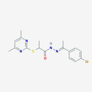 molecular formula C17H19BrN4OS B3873221 N'-[1-(4-bromophenyl)ethylidene]-2-[(4,6-dimethyl-2-pyrimidinyl)thio]propanohydrazide 