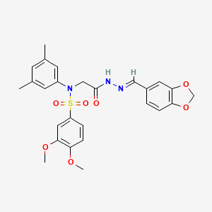 molecular formula C26H27N3O7S B3873321 N-{2-[2-(1,3-benzodioxol-5-ylmethylene)hydrazino]-2-oxoethyl}-N-(3,5-dimethylphenyl)-3,4-dimethoxybenzenesulfonamide 