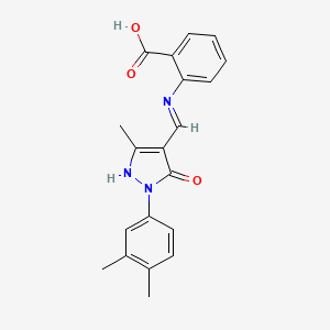 molecular formula C20H19N3O3 B3873361 2-({[1-(3,4-dimethylphenyl)-3-methyl-5-oxo-1,5-dihydro-4H-pyrazol-4-ylidene]methyl}amino)benzoic acid 