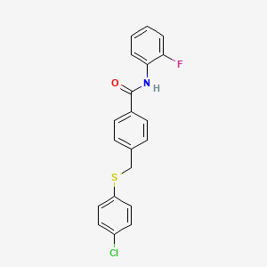 molecular formula C20H15ClFNOS B3873554 4-{[(4-chlorophenyl)thio]methyl}-N-(2-fluorophenyl)benzamide 