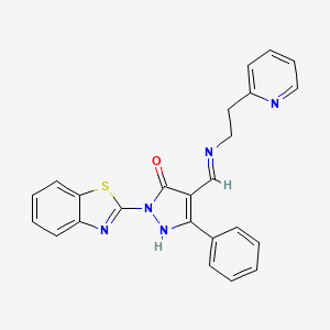 molecular formula C24H19N5OS B3873628 2-(1,3-benzothiazol-2-yl)-5-phenyl-4-({[2-(2-pyridinyl)ethyl]imino}methyl)-1,2-dihydro-3H-pyrazol-3-one 