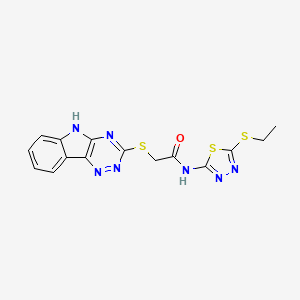 molecular formula C15H13N7OS3 B3873761 N-[5-(ethylthio)-1,3,4-thiadiazol-2-yl]-2-(5H-[1,2,4]triazino[5,6-b]indol-3-ylthio)acetamide 