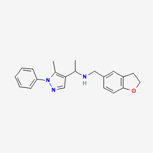 molecular formula C21H23N3O B3873772 (2,3-dihydro-1-benzofuran-5-ylmethyl)[1-(5-methyl-1-phenyl-1H-pyrazol-4-yl)ethyl]amine 