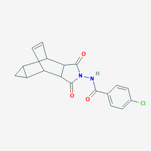 molecular formula C18H15ClN2O3 B387378 4-chloro-N-(1,3-dioxooctahydro-4,6-ethenocyclopropa[f]isoindol-2(1H)-yl)benzamide 