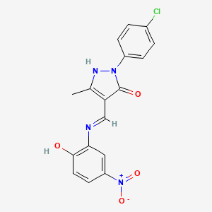 molecular formula C17H13ClN4O4 B3873780 2-(4-chlorophenyl)-4-{[(2-hydroxy-5-nitrophenyl)amino]methylene}-5-methyl-2,4-dihydro-3H-pyrazol-3-one 