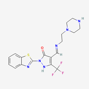 molecular formula C18H19F3N6OS B3873791 2-(1,3-benzothiazol-2-yl)-4-({[2-(1-piperazinyl)ethyl]amino}methylene)-5-(trifluoromethyl)-2,4-dihydro-3H-pyrazol-3-one 