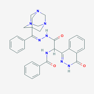 molecular formula C31H30N8O3 B387383 N-[2-oxo-1-(4-oxo-3H-phthalazin-1-yl)-2-[(2Z)-2-[phenyl(1,3,5-triazatricyclo[3.3.1.13,7]decan-7-yl)methylidene]hydrazinyl]ethyl]benzamide 